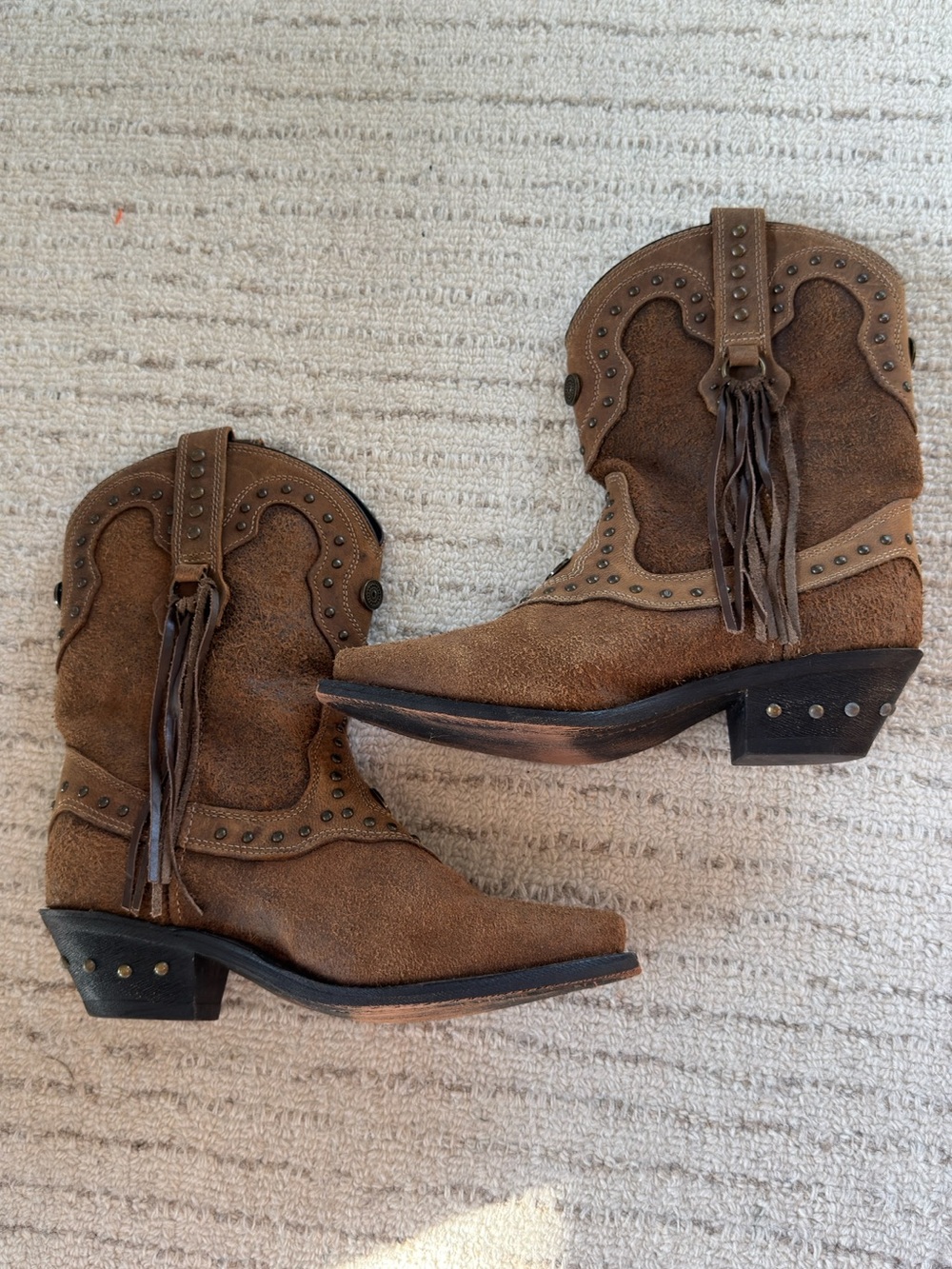Western Studded Suede Fringe Cowgirl Boots Leather, Women's 7.5 M,Rockin Country